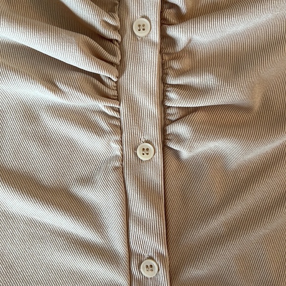 Ribbed Button Down Up Mini Dress in Beige - Picture 4 of 5